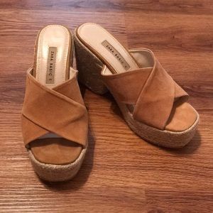 Zara Wedge Espadrille Sandals 36 Nude Tan